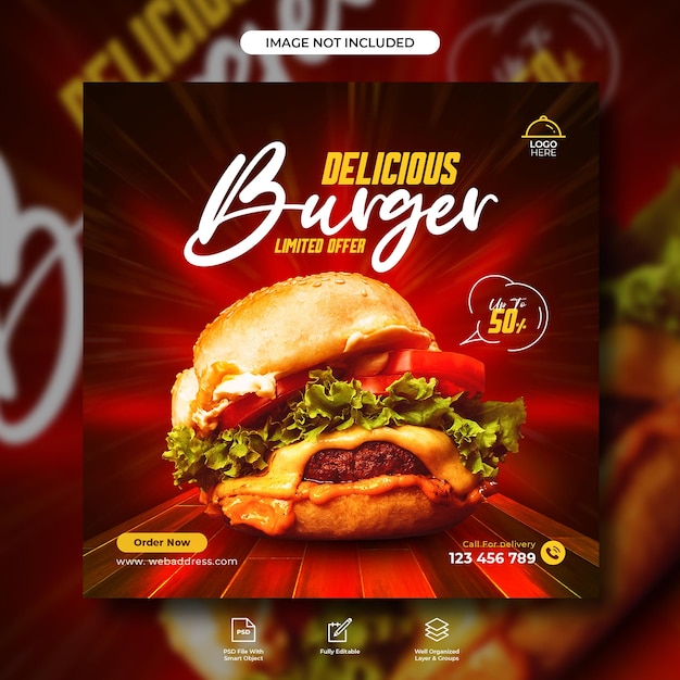 Delicious burger and food menu social media banner template