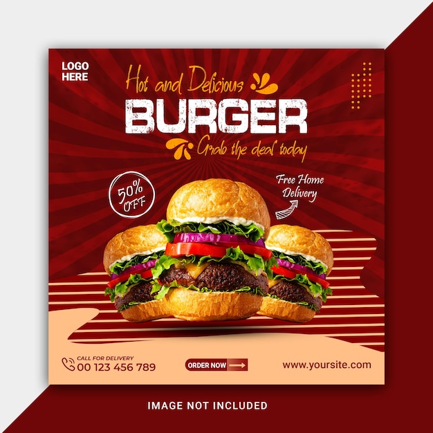 Delicious burger and food menu social media banner template