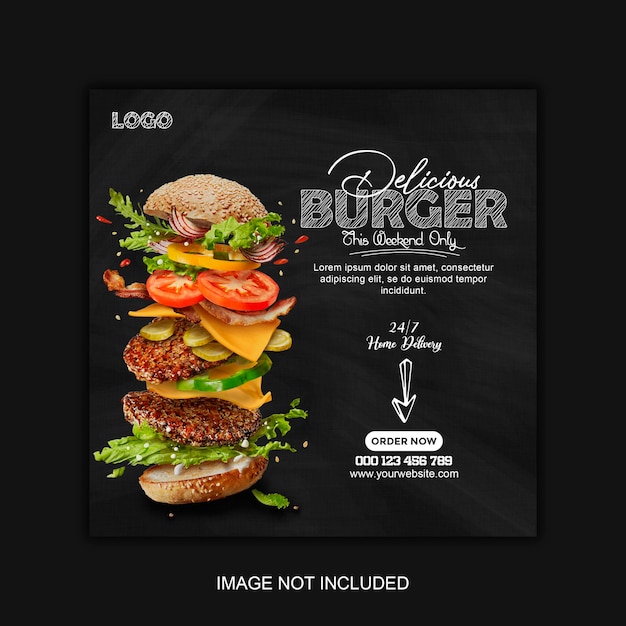 Delicious burger and food menu social media banner template