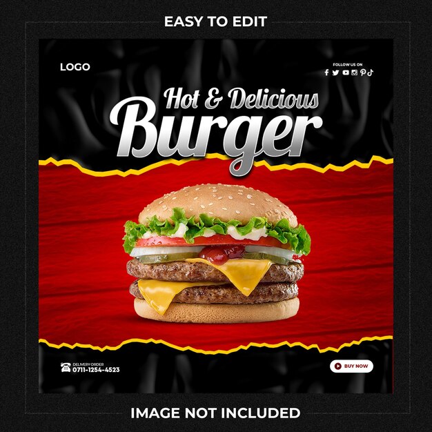 Delicious burger and food menu social media banner template