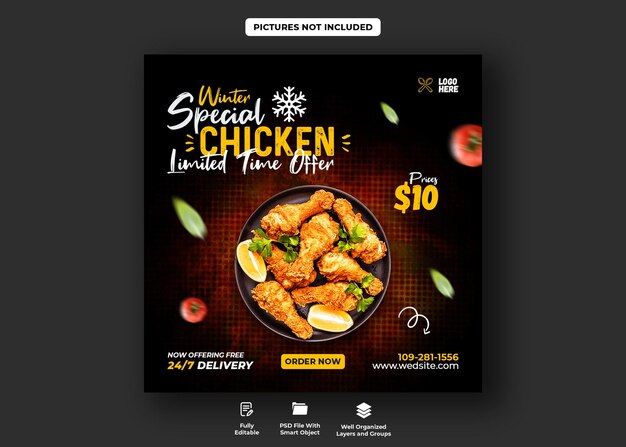 Delicious burger and food menu social media banner template