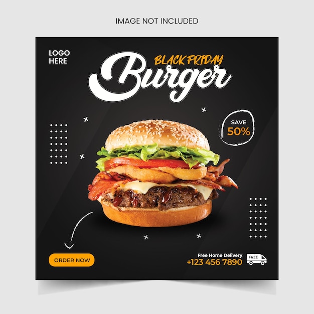 Delicious burger and food menu social media banner template