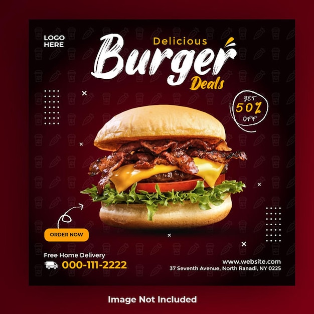 Delicious burger and food menu social media banner template