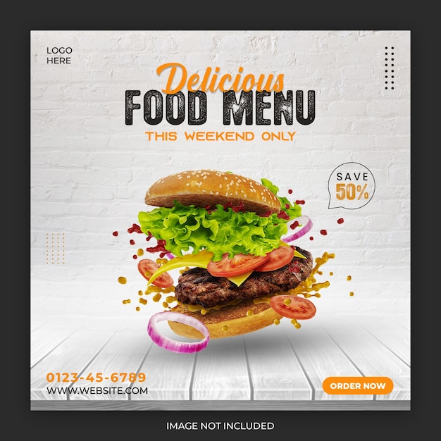 おいしいハンバーガーとフードメニューのソーシャルメディアバナーテンプレート