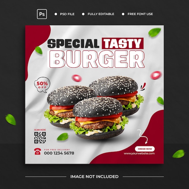 Delicious burger and food menu social media and instagram post template