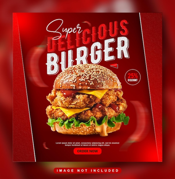 Delicious burger food menu social media post or banner design template