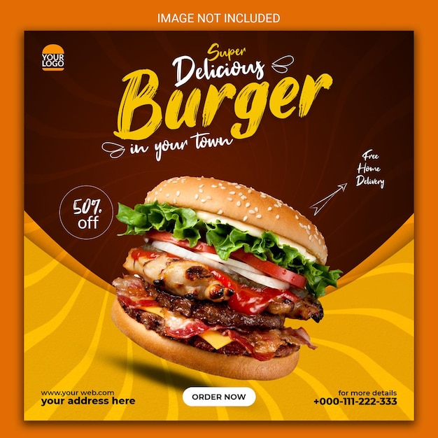 おいしいハンバーガーフードメニューソーシャルメディア投稿バナーデザイン
