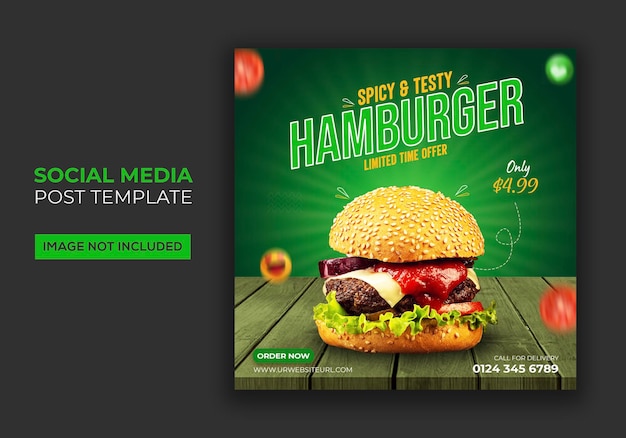 PSD delizioso hamburger e menu di cibo social media post banner design