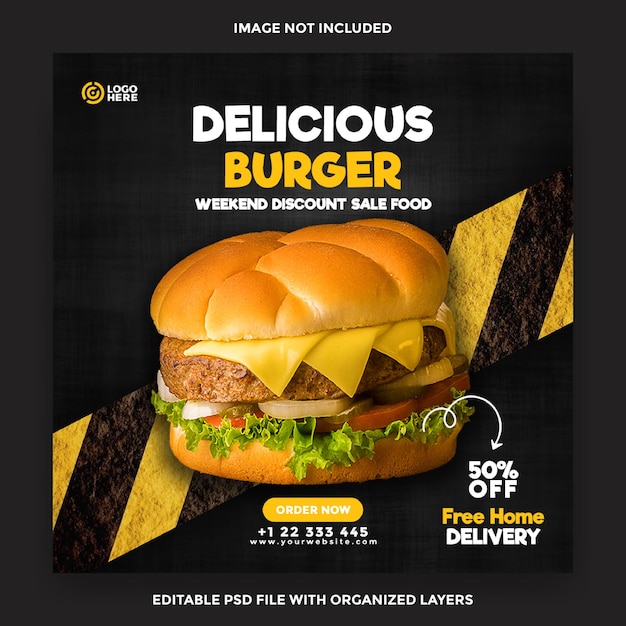 PSD delicious burger food menu square banner post template