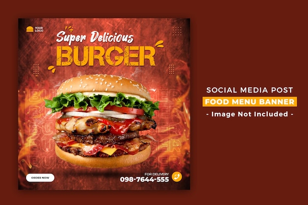 Delizioso modello di menu di hamburger e cibo per la promozione sui social media