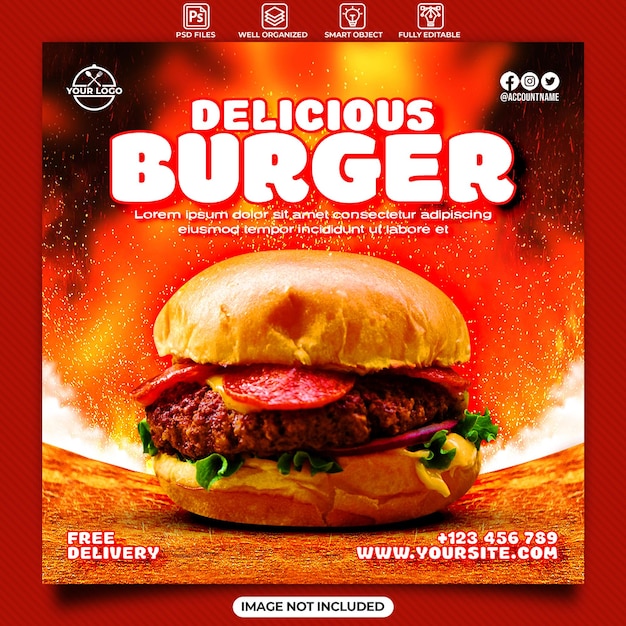 Delicious burger food social media instagram template