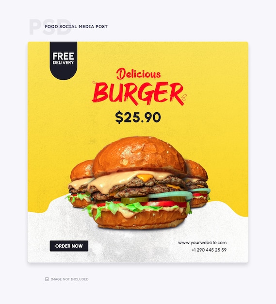 Delicious burger food social media post template