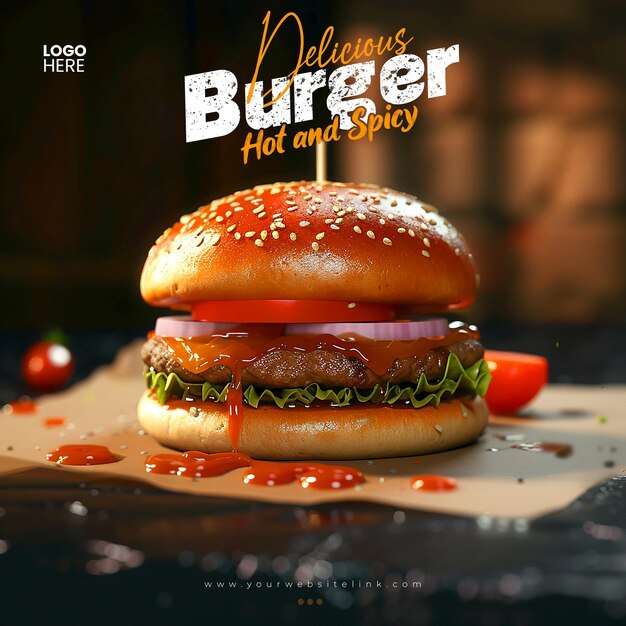 PSD delicious burger food social media promotie en instagram banner post ontwerp sjabloon