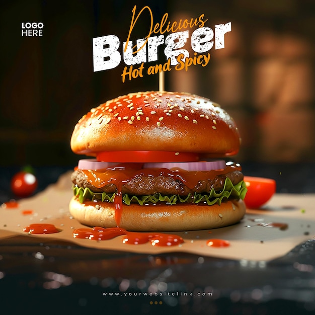 PSD delicious burger food social media promotion and instagram banner post design template