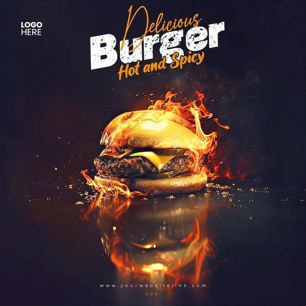 PSD delizioso cibo burger promozione sui social media e modello di progettazione di post banner instagram