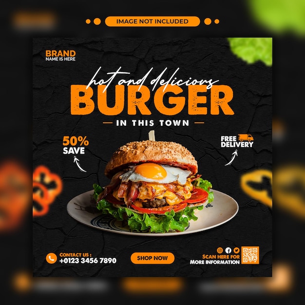 Delicious burger food social media promotion and instagram banner post design template