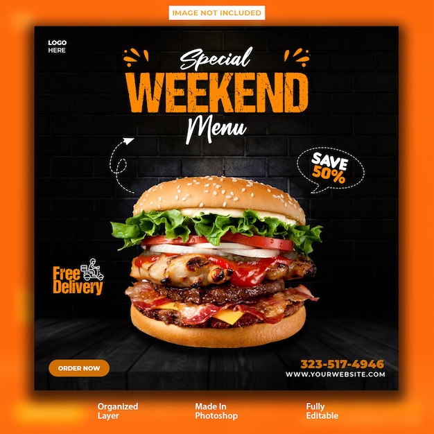 Delicious burger instagram promotional post design