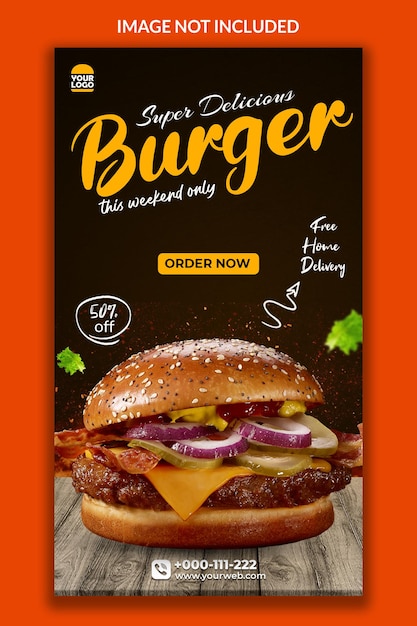 Delizioso design del modello di storia di instagram di hamburger
