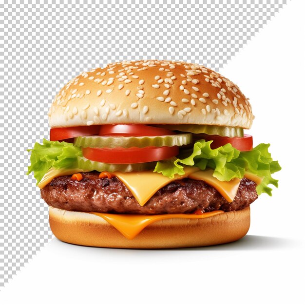 PSD un delizioso hamburger isolato su uno sfondo trasparente