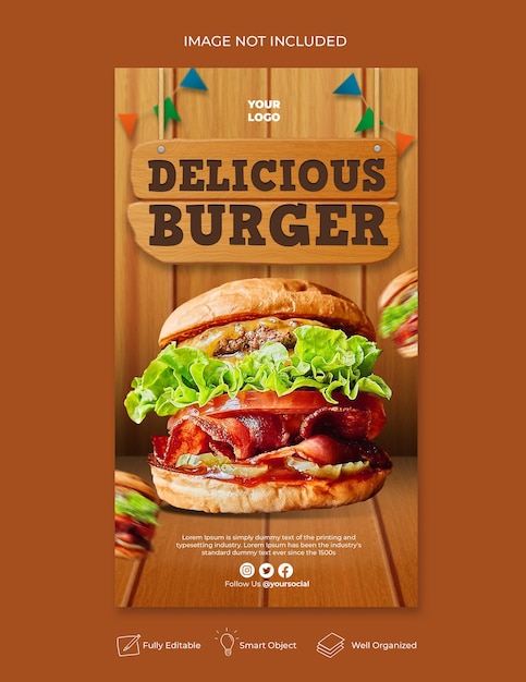 Delicious burger menu instagram and social media story template