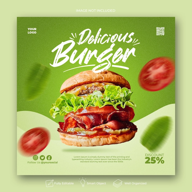 Delizioso menu di hamburger instagram e modello di storia dei social media Psd Premium