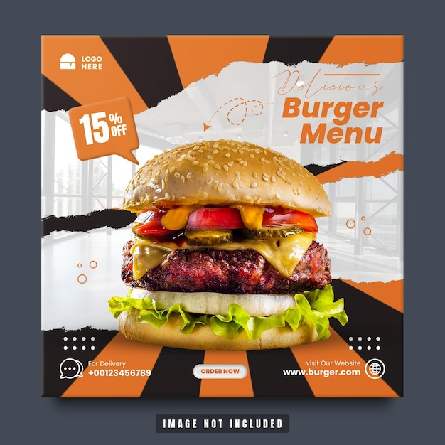 delicious burger restaurant social media promotion and instagram post template premium psd