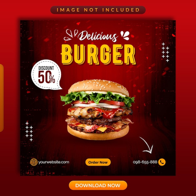 Delicious burger or restaurant social media promotional template