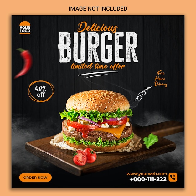 Delizioso hamburger social media banner design