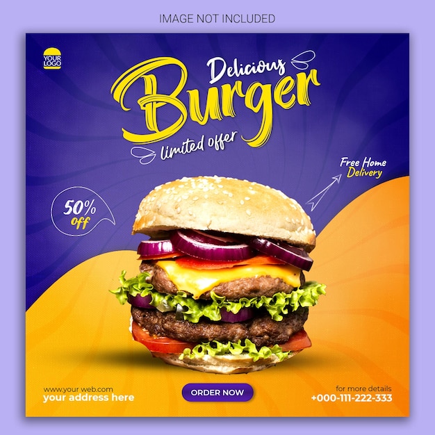 Delizioso hamburger social media banner design