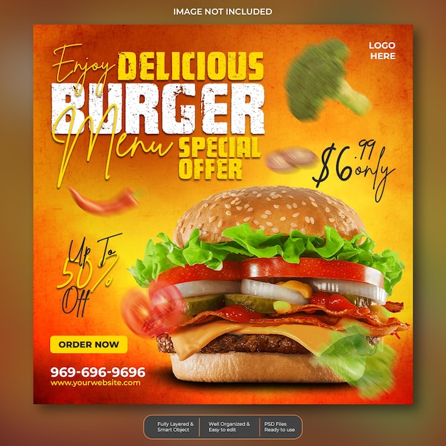 PSD delicious burger social media banner template