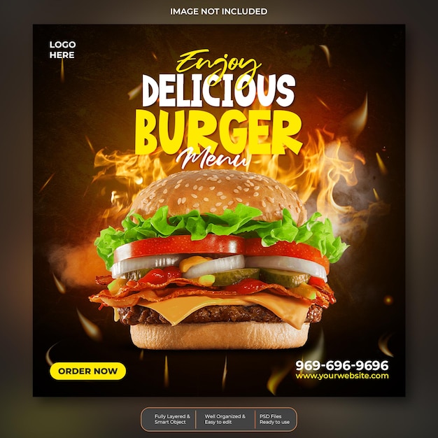 Delicious burger social media banner template