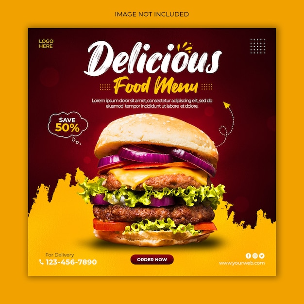 Delicious burger social media post advertising banner template