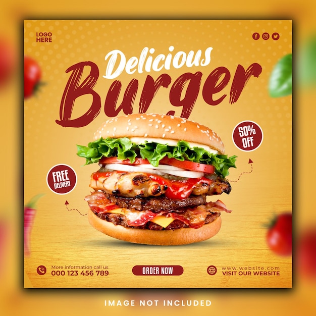 Delicious burger social media post or banner template