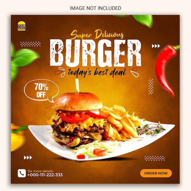 delicious burger social media post design.