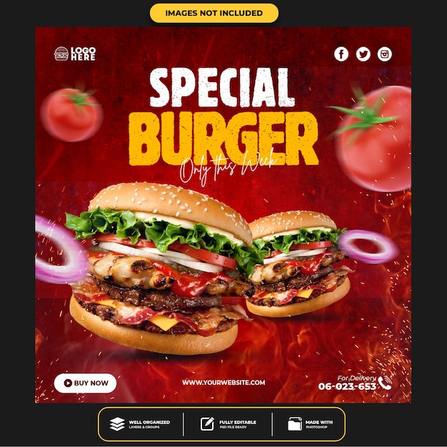 Delicious Burger Social Media Post Szablon Instagram