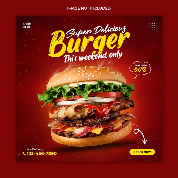 Delicious burger modello di post sui social media