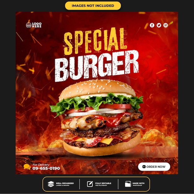 Delicious burger social media post template