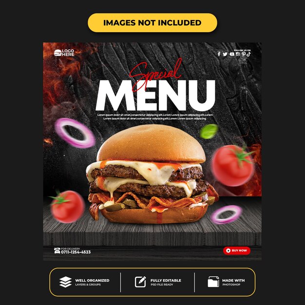 Delicious burger social media post template