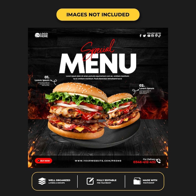 PSD delicious burger social media post template