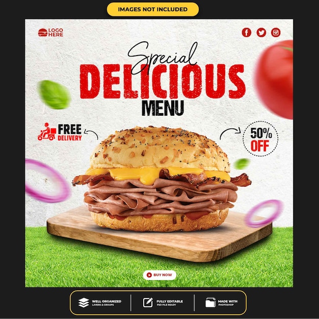 PSD delicious burger social media post template