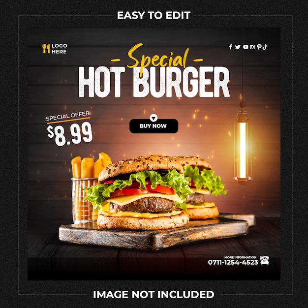 Шаблон сообщения в социальных сетях Delicious Burger