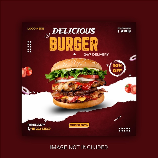 PSD Шаблон сообщения в социальных сетях delicious burger