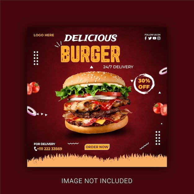 PSD Шаблон сообщения в социальных сетях delicious burger