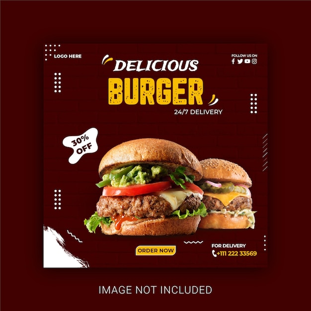 PSD Шаблон сообщения в социальных сетях delicious burger