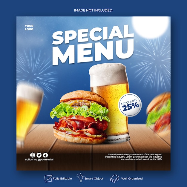 Delicious burger social media post template