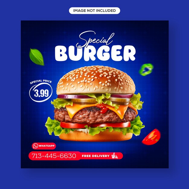 PSD delicious burger social media posts psd sjabloon.