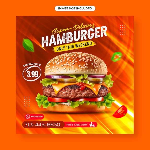 Delicious burger social media posts psd template