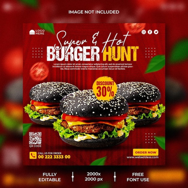 Delicious burger social media promotional banner template