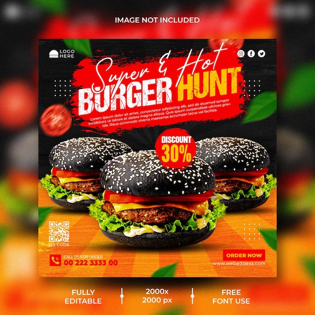 Delicious burger social media promotional banner template
