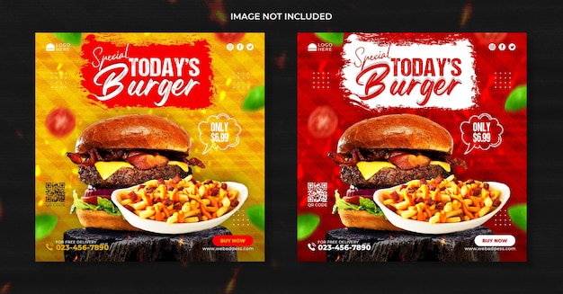 Modello di banner promozionale per social media delizioso hamburger